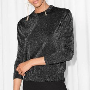 & OTHER STORIES - METALLIC LUREX LIGHT WEIGHT SWEATER - BLACK / SILVER - MEDIUM